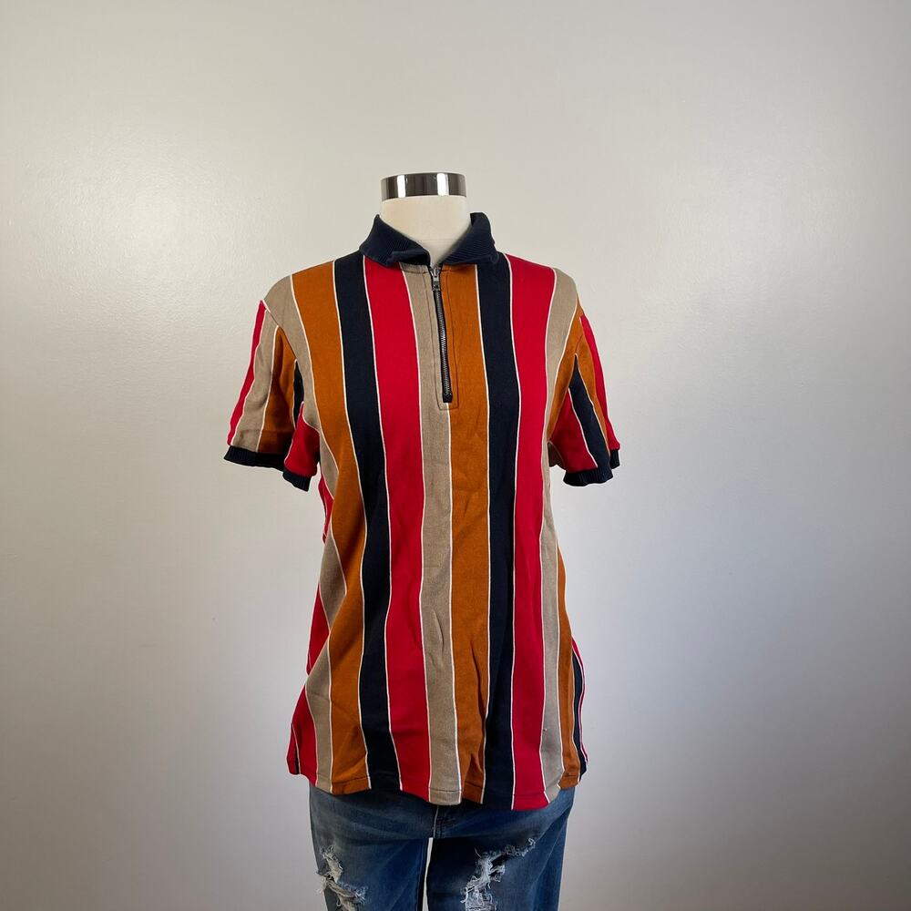 Zara Man • Men's Striped Polo Quarter Zip
